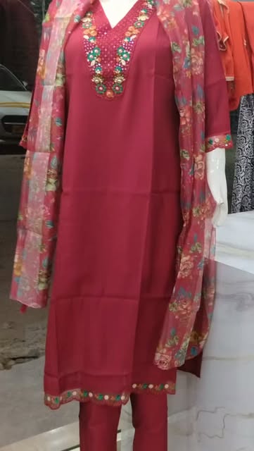 Deep Wine Silk Straight Pant Suit